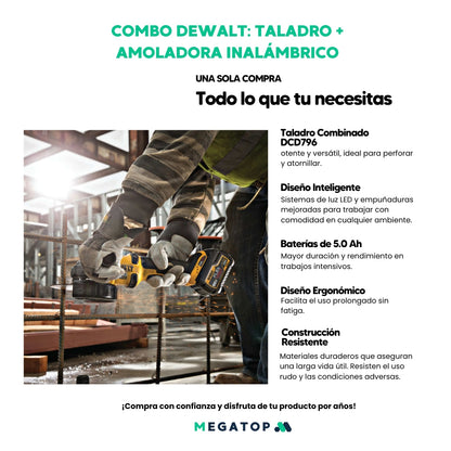 Super Combo DeWalt: Taladro + Atornillador + Martillo perforador + Amoladora Inalámbrico