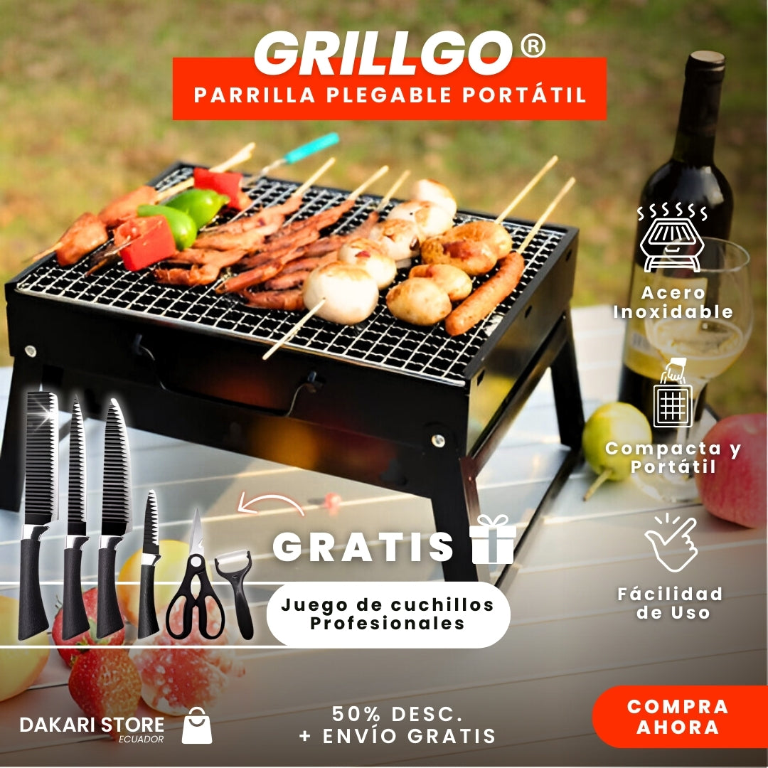 GRILLGO: PARRILLA PLEGABLE PORTÁTIL🔥🥩💯