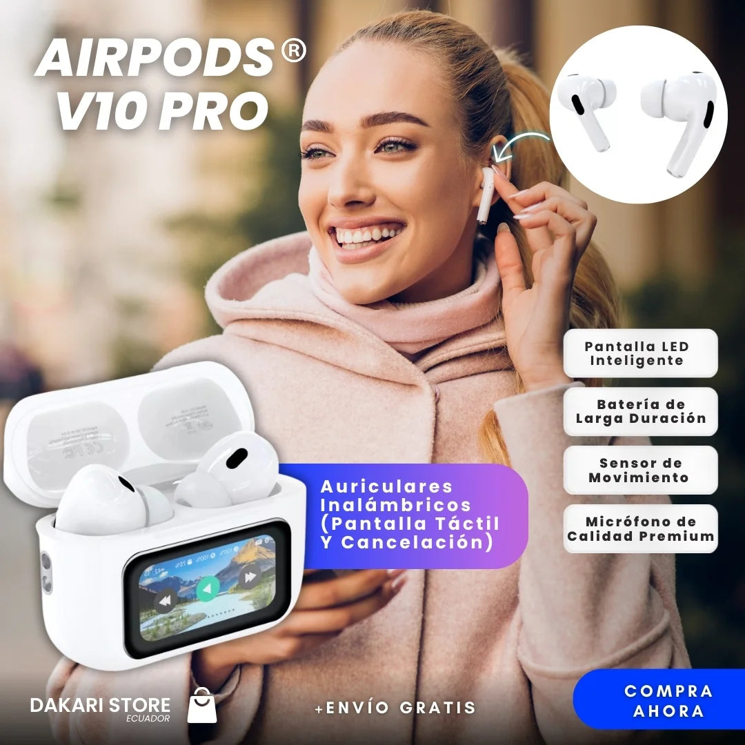 Airpods V10 Pro®: Auriculares Inalámbricos Con Pantalla Táctil Y Cancelación 💯✨