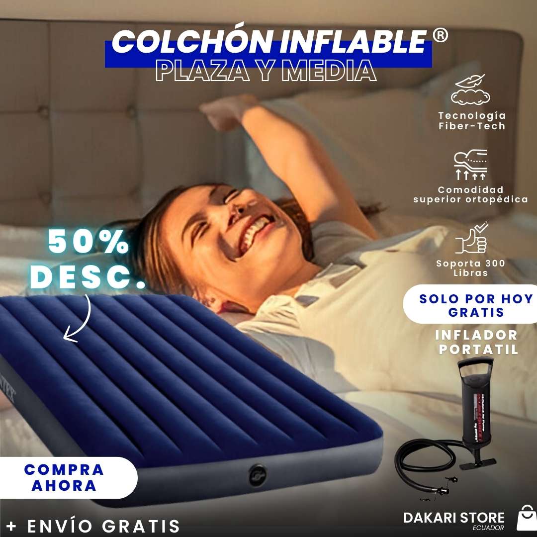 COLCHÓN INFLABLE PREMIUM ⭐✨ (PLAZA Y MEDIA) + GRATIS BOMBA DE AIRE PORTATIL