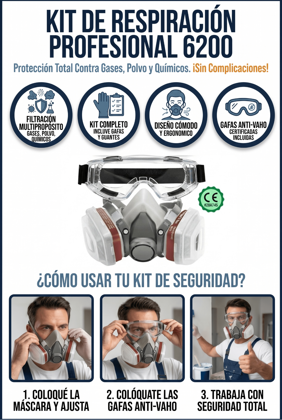 Kit Respirador 6200 + (Gafas protectoras)
